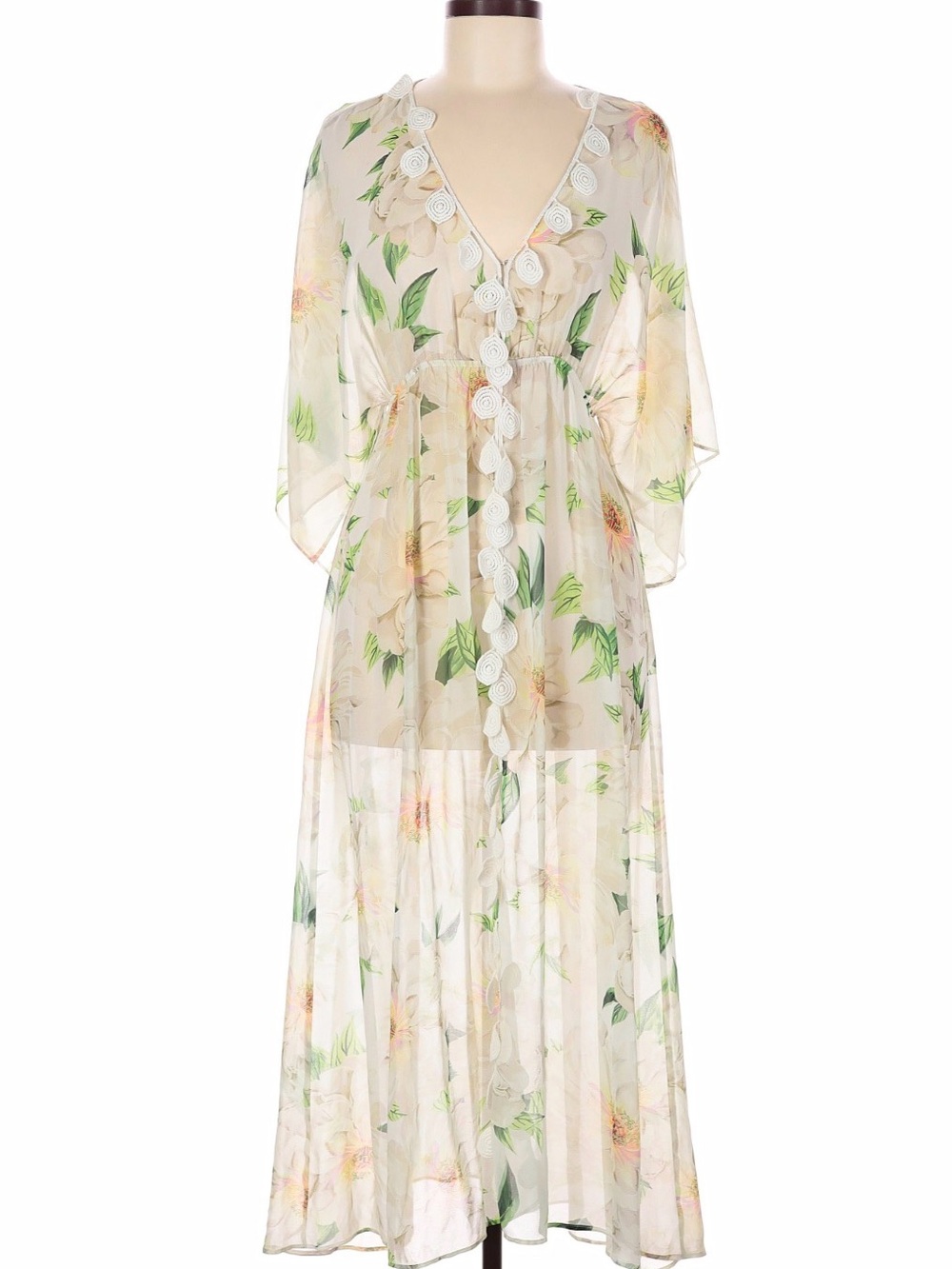 FARM Rio Cream and Green Sheer Floral Maxi